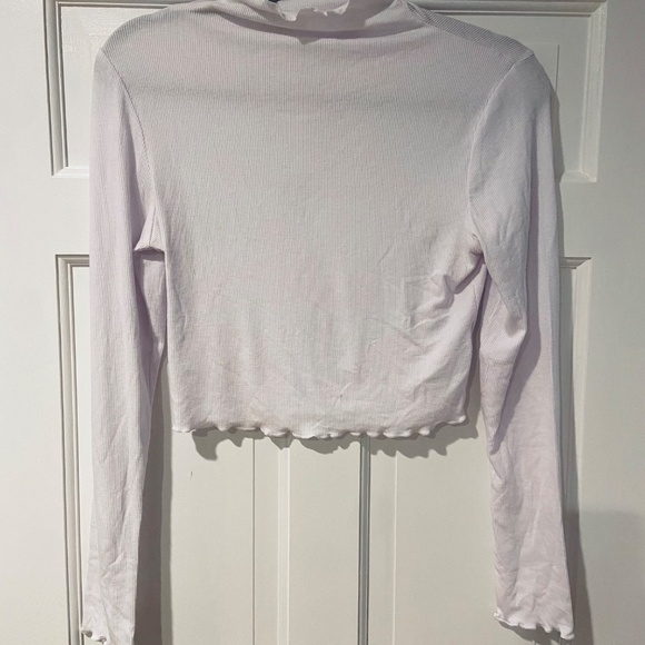 Trendy White Ribbed Mock Turtleneck Long Sleeve Crop Top – Multiple Sizes - Picture 7 of 10